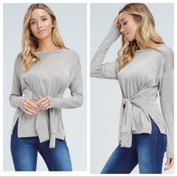 PERRY- Tie Front Melange Knit Top - Picture 4 of 5